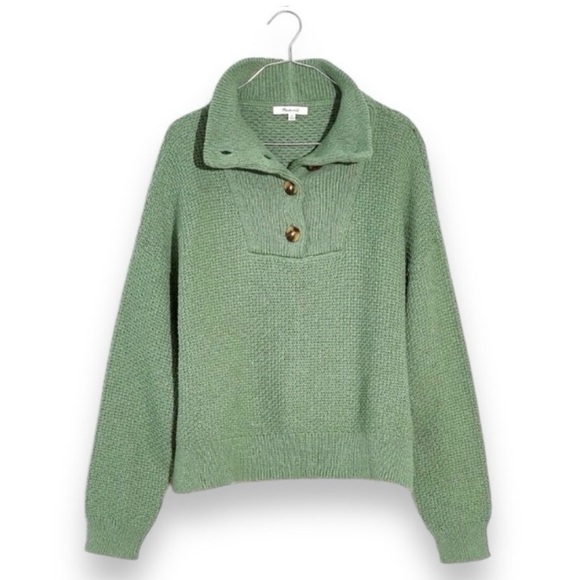 MADEWELL • Green Canby Button Mockneck Knit Sweater, M - Picture 5 of 16